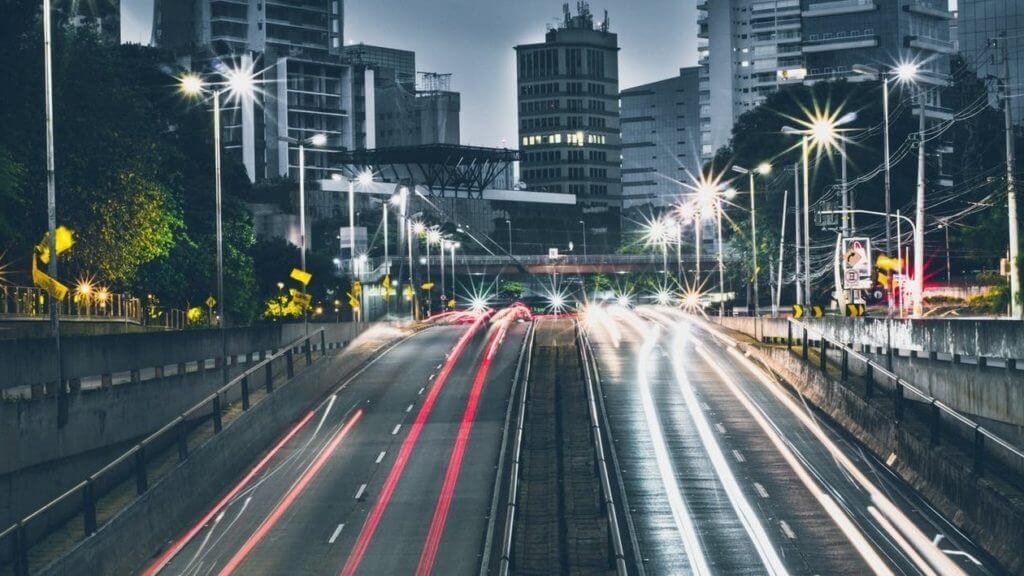 Blurred car lights at night