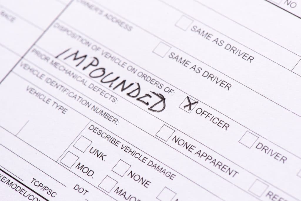 Impounded vehicle form