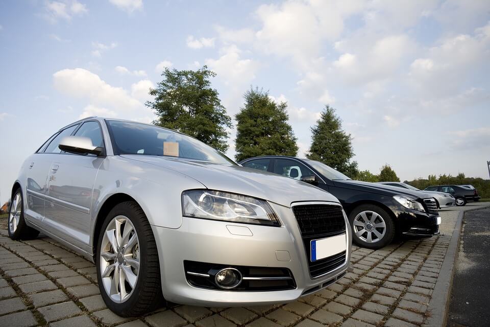 Cars parked on forecourt