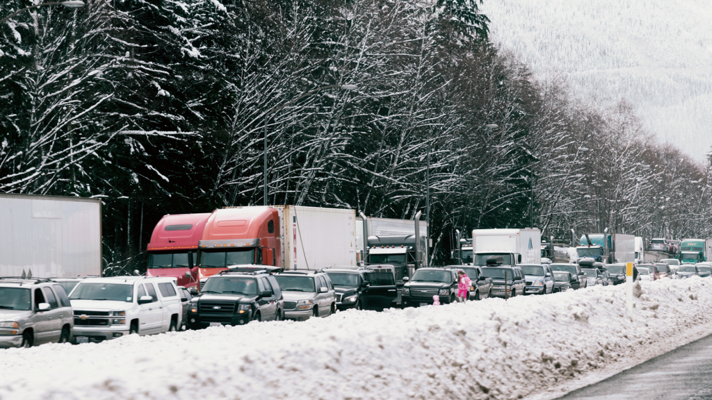 Cars driving in winter traffic